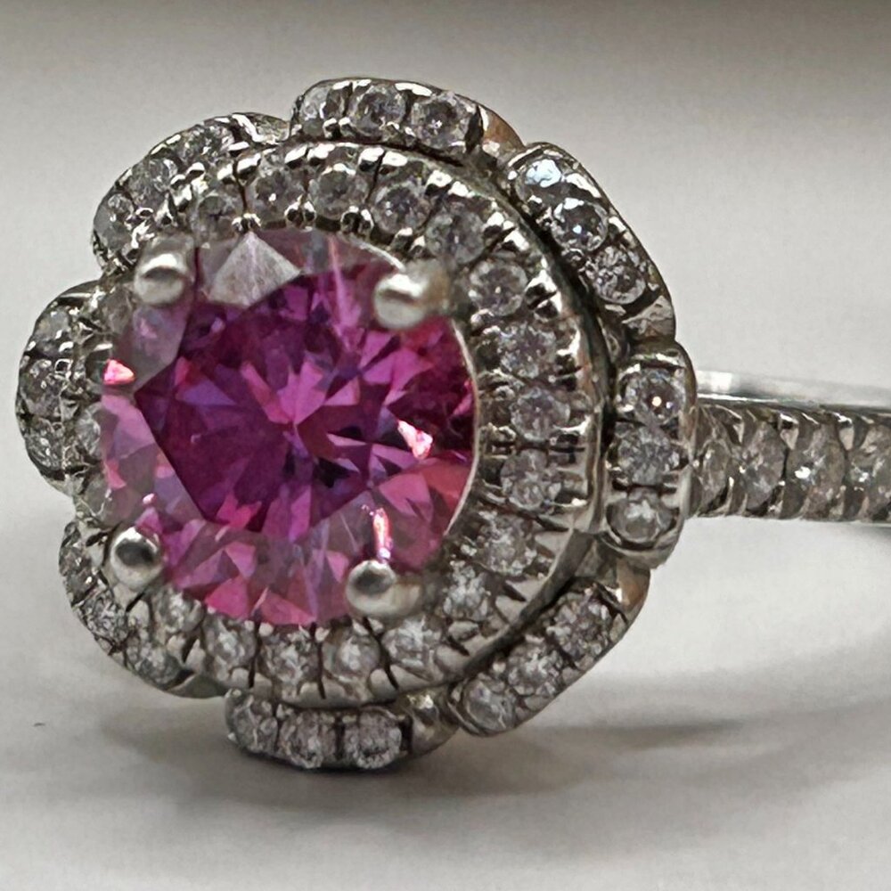 NEW Pink Lotus Coated and White Moissanite 1.35 ctw Floral Ring! Size 5